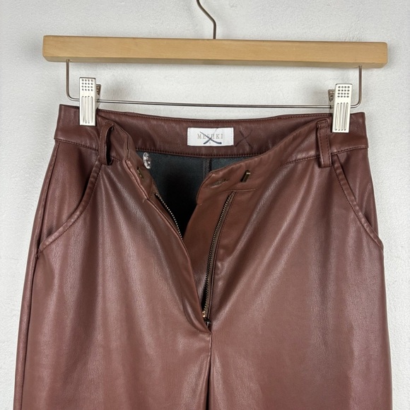 Meshki Tyra Straight Leg Faux Leather Chocolate Pants Sz S - Picture 6 of 11